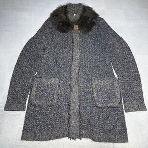 Tory Burch Wool Alpaca Knit Shearling‎ Lamb Fur Collar Coat Women's Size S/M